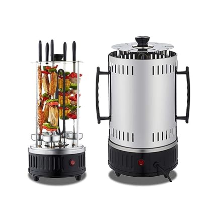 P YU Electric Power Vertical BBQ Grill Stainless Steel Broiler BBQ Tong Grill Oven Home Smokeless Electric Grill Kebab Machine