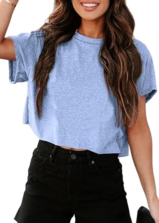 UNCLECAT Womens Cropped T Shirts Trendy Short Sleeve Crew Neck Crop Tops Solid Basic Tee