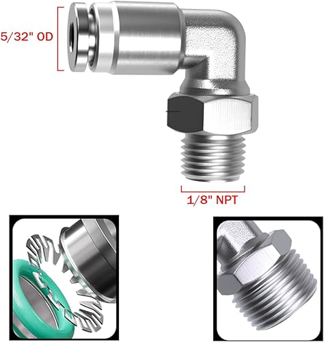 Vista 24 de 5 piezas neumáticas de acero inoxidable 304 codo macho de 1/4 pulgadas de tubo OD x 1/4 pulgadas NPT rosca empujar para conectar accesorios de aire
