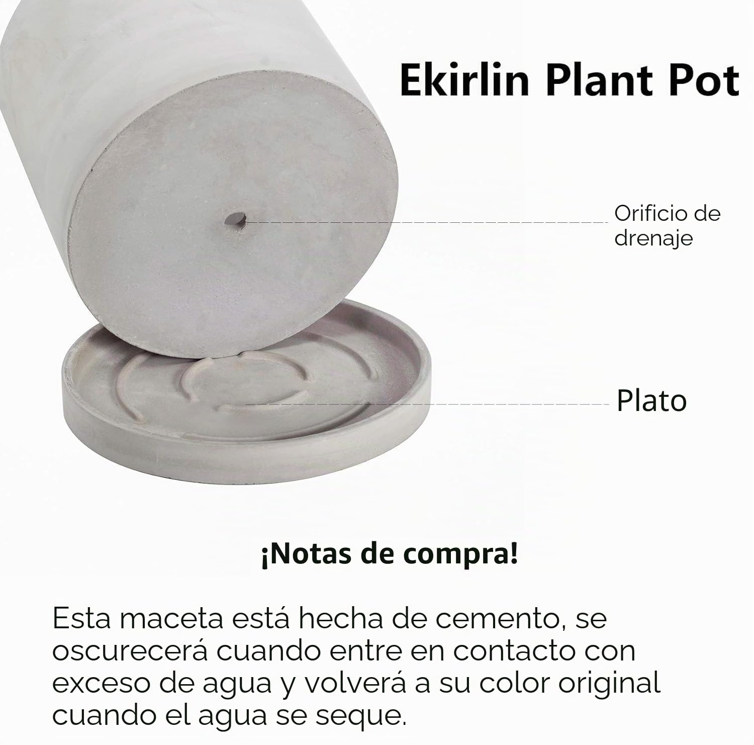 Ekirlin Maceta de 17 cm para interior – Maceta de cemento gris para jardín, maceta de hormigón con orificio de drenaje, contenedores modernos para suculentas para decoración del hogar, oficina y