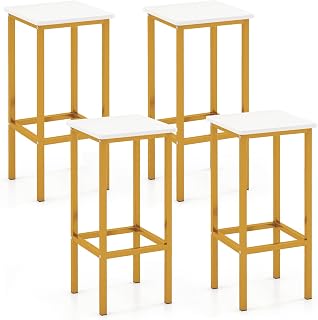 Giantex Bar Stools Set of 4, 26" Backless Barstools with Metal Legs & Footrest, Breakfast Bar Dining Chairs, Industrial Counter Height Stools for Kitchen Island, Home Bar, Dining Room, White & Gold