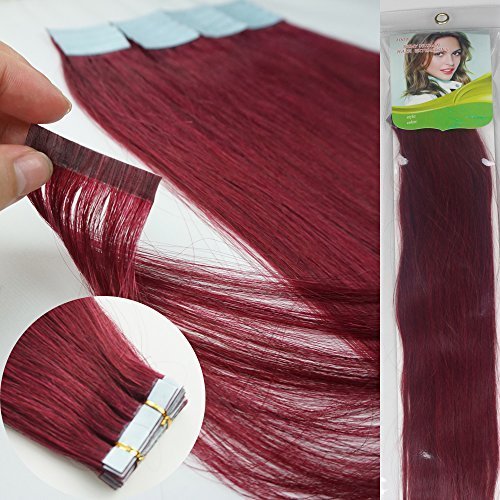 Qianren16 18 20 22 24 Tape In Real Human Hair Extensions Natural Straight 100% Human Hair Beauty 19colors 20pcs in one pack,(24 70g/20pcs color#BUG) by Qianren