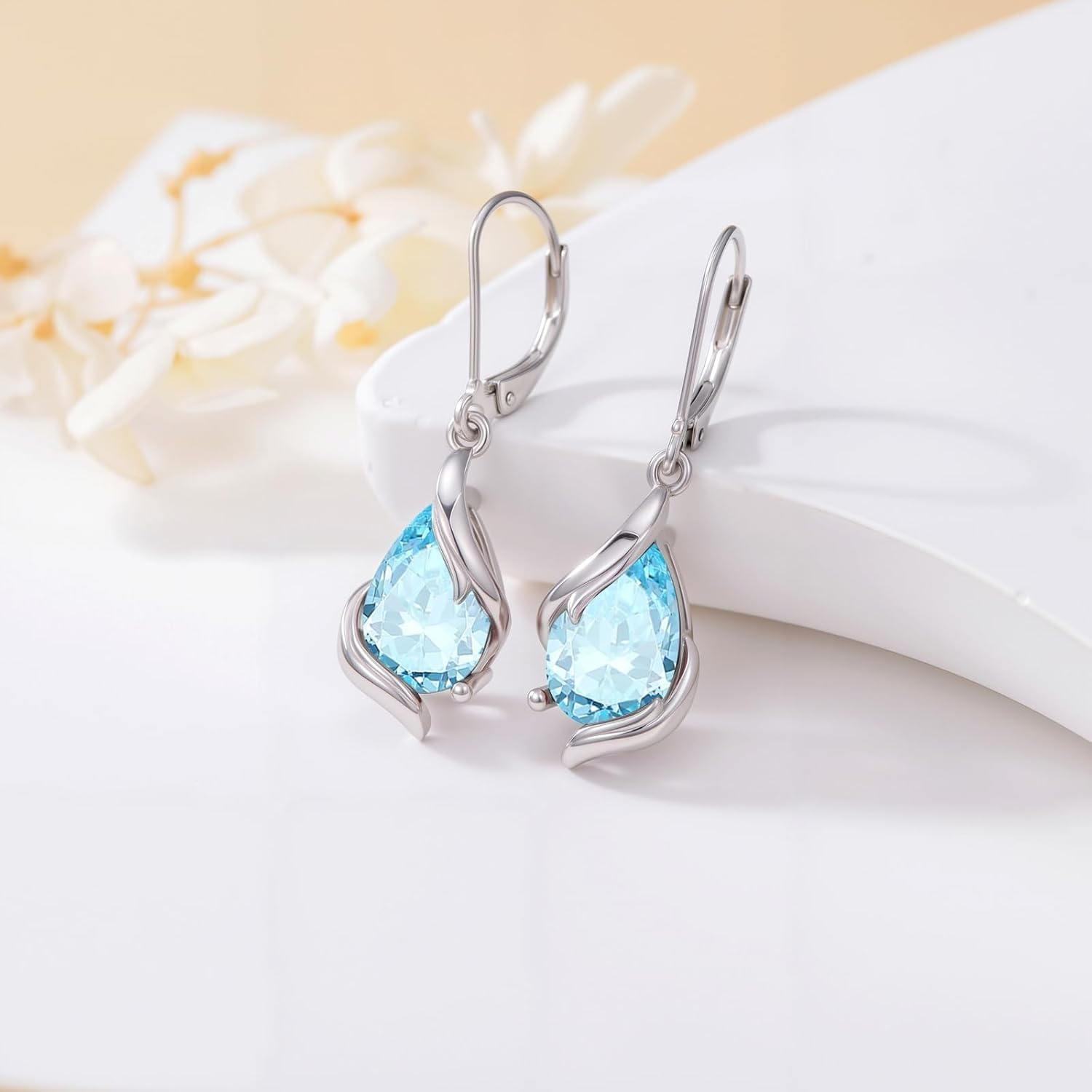 HPQQ Birthstone Earrings for Women 925 Sterling Silver Teardrop Dangle Earrings Fine Jewelry Anniversary Birthday Mothers Day Gifts for Women Mom Her