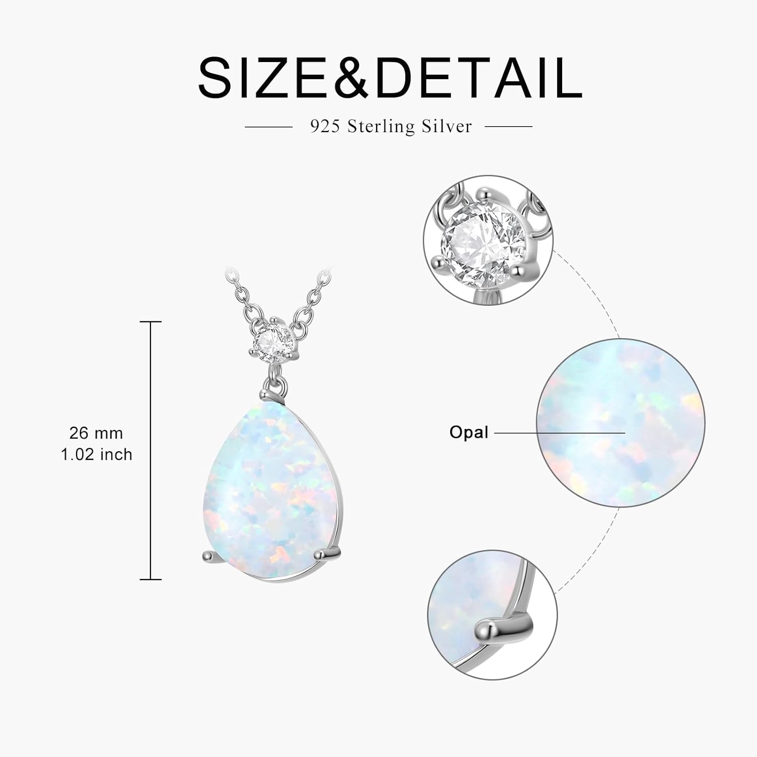 925 Sterling Silver Dainty Oval/Marquise/Drop/Pear/Rhombus Opal Simple Pendant Necklace for Women, Fashion Necklace for Women Mother - Endless Love, Birthday Gift, with 18+2inch - Image 5