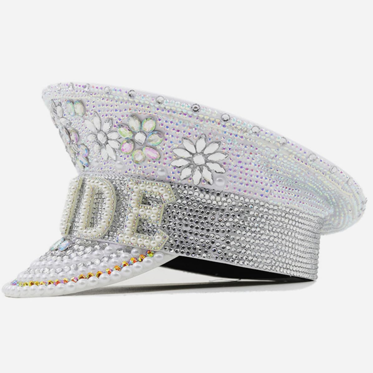 Kichvoe Sombrero Blanco Ajustable y Elegante Gemas de Imitación para Despedida de Soltera, Accesorios de Novia para Fiestas y Eventos Obsequios