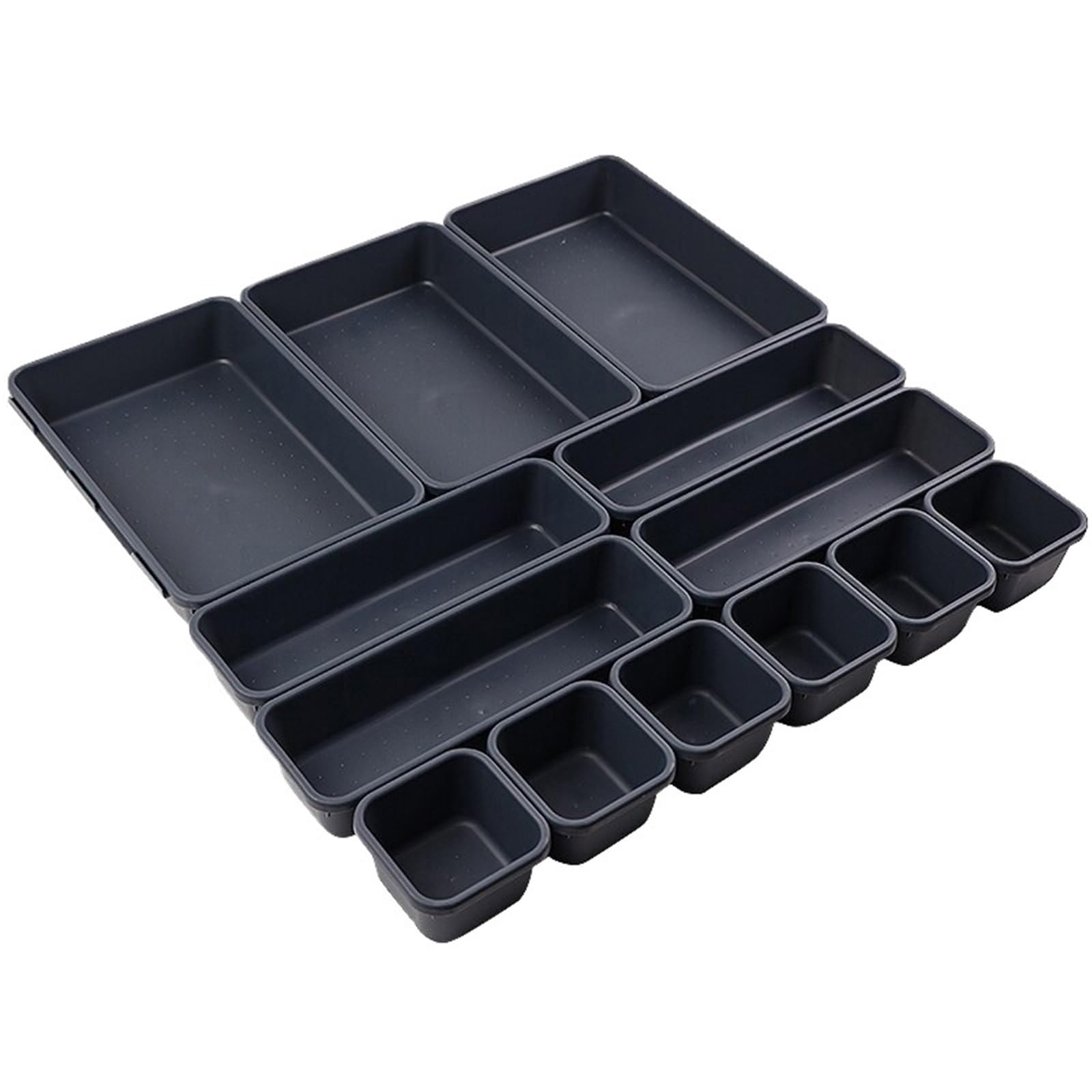 ZHSOAO 13 Pcs Drawer Organizers Separator for Home Office Desk Stationery Storage Box for Kitchen Bathroom Makeup Organizer Boxes for Bras, Socks, Underwear(Dark grey)
