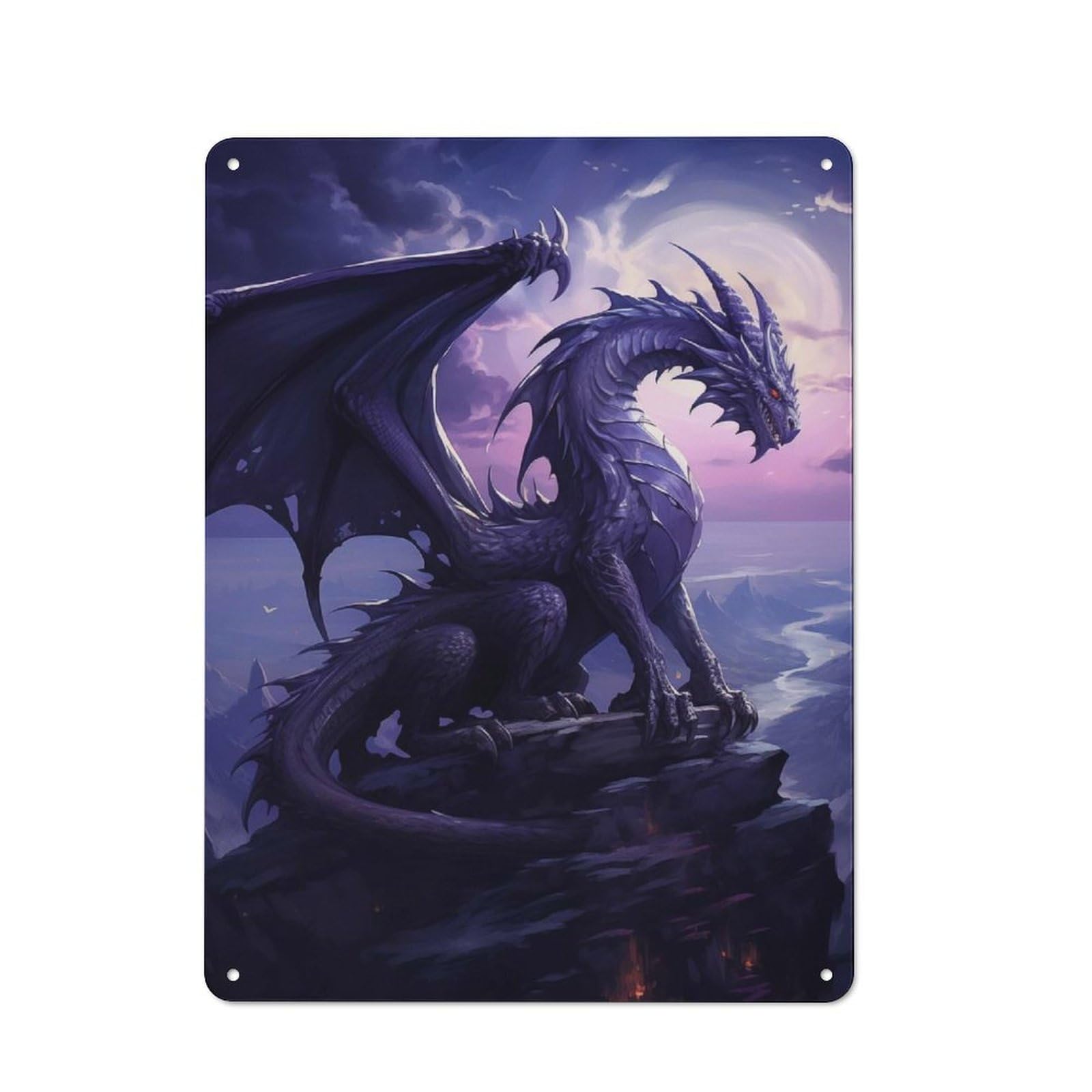 Tin Wall Sign with Majestic Black Dragon Design 40x30cm, Cosy Cafe Wall Decor for Kitchen, Cafe, Pantry Or Dining Room