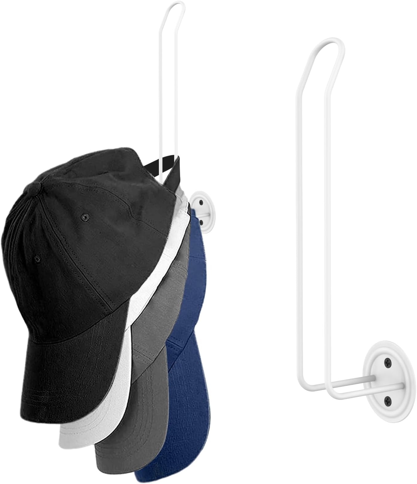 2 Pack Stainless Steel Hat Organizer for Baseball Caps, 8" Hat Rack, Space Saving Hat Holder, Multifunctional Hat Hooks with Modernist Design for Wall, Closet Storage, White