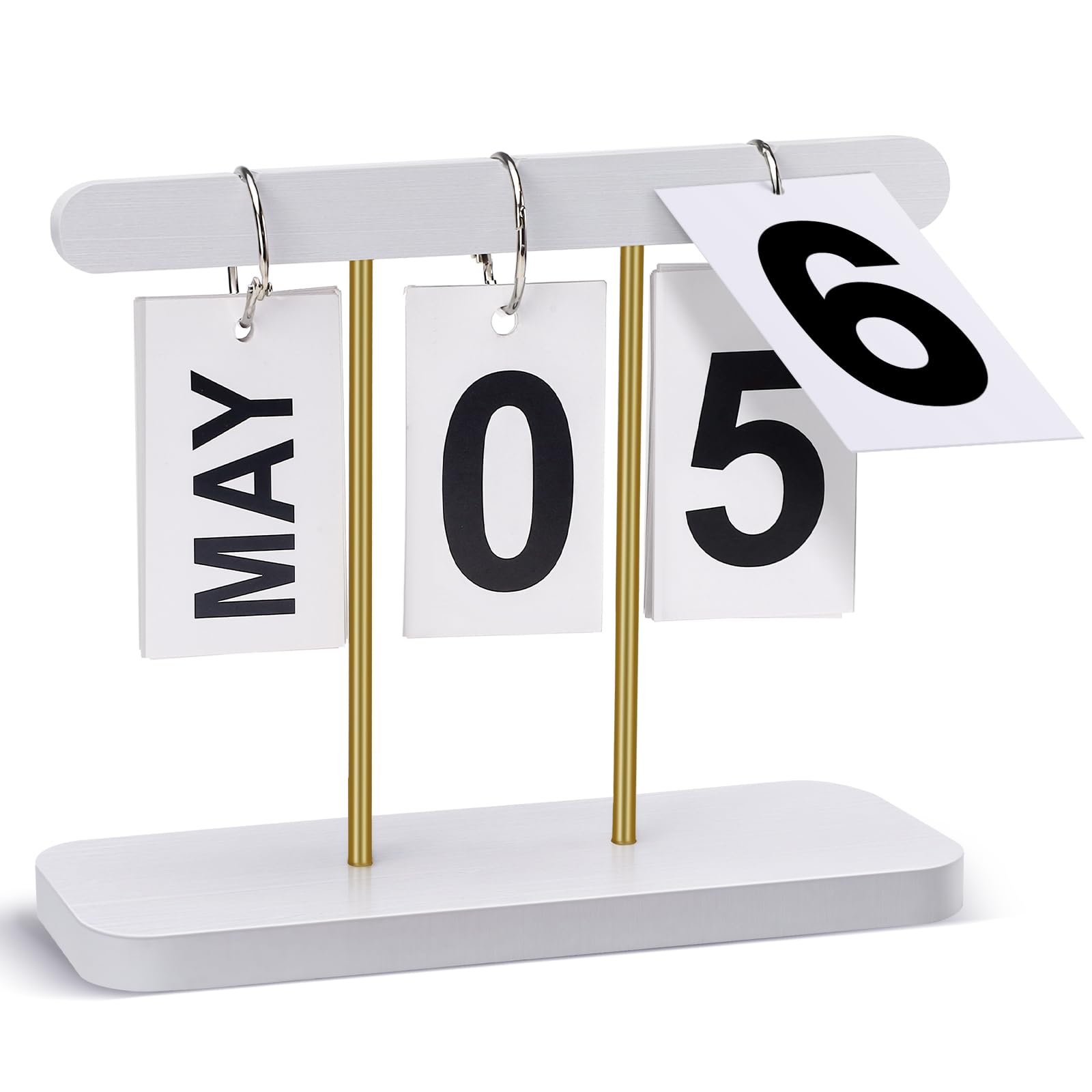 Calendario perpetuo in legno e metallo, riutilizzabile, in legno, per conto alla rovescia, accessorio da scrivania per ufficio, casa, classe, decorazione da esposizione (bianco)