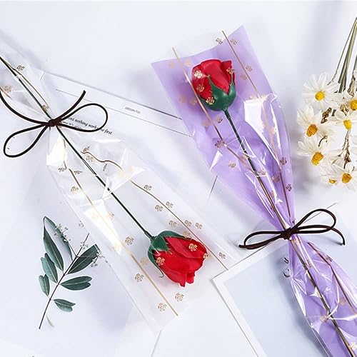 Miniatura 2 de OUKEYI 150 unidades, 6 colores, papel de regalo de flores, bolsa de embalaje de rosas individuales, suministros de ramo de floristería, papel de