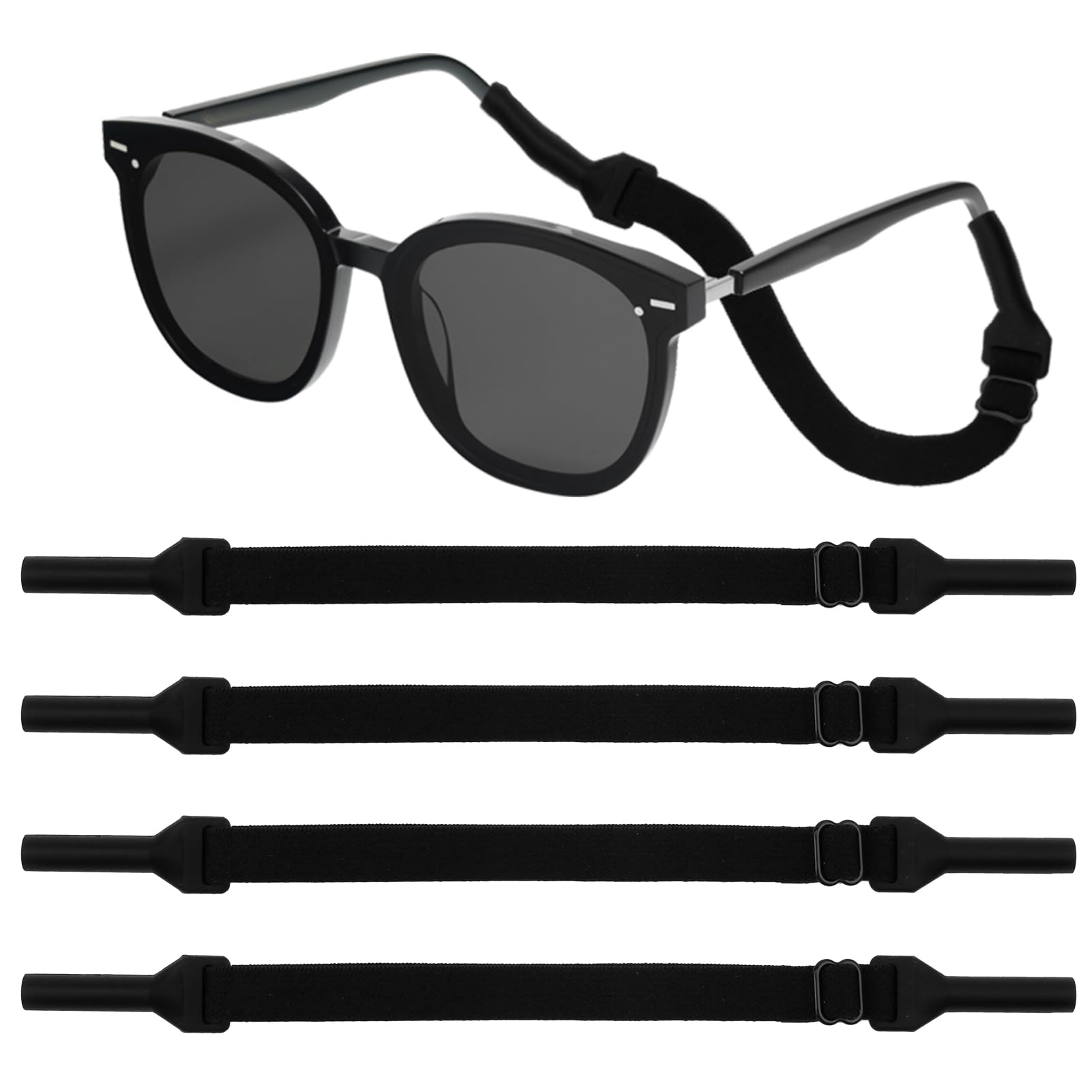 Correas Para Gafas Deportivas – 4 Unidades Negras, Ajustables, Antideslizantes, Para Hombre, Mujer Y Niños