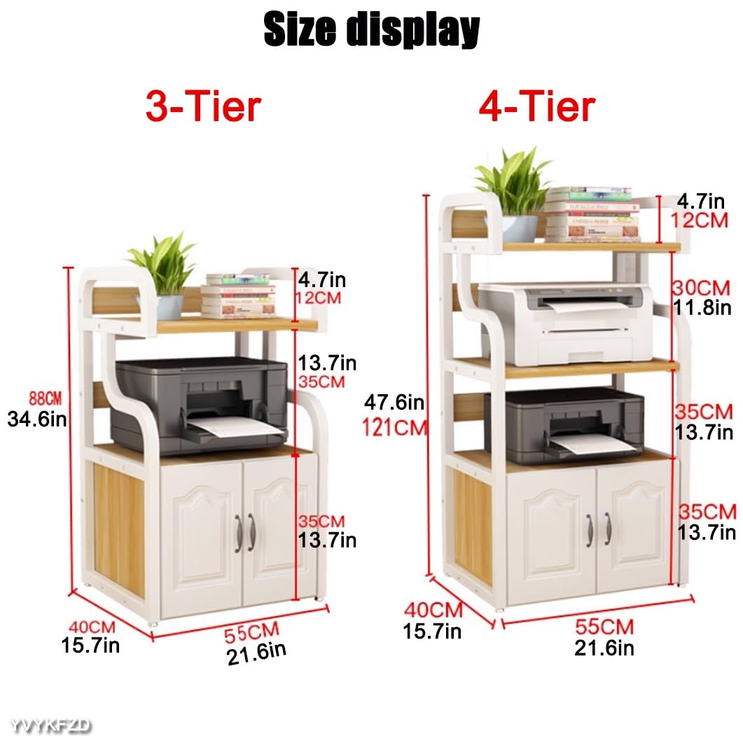 YVYKFZD 3/4-stufiger Druckerständer, robuster Druckertisch mit Aktenschrank, Druckerständer Schreibtisch-Turm, AV-Schrank mit Ablagefläche, für Büro, Zuhause, Klassenzimmer(3 Tiers black+black walnut)