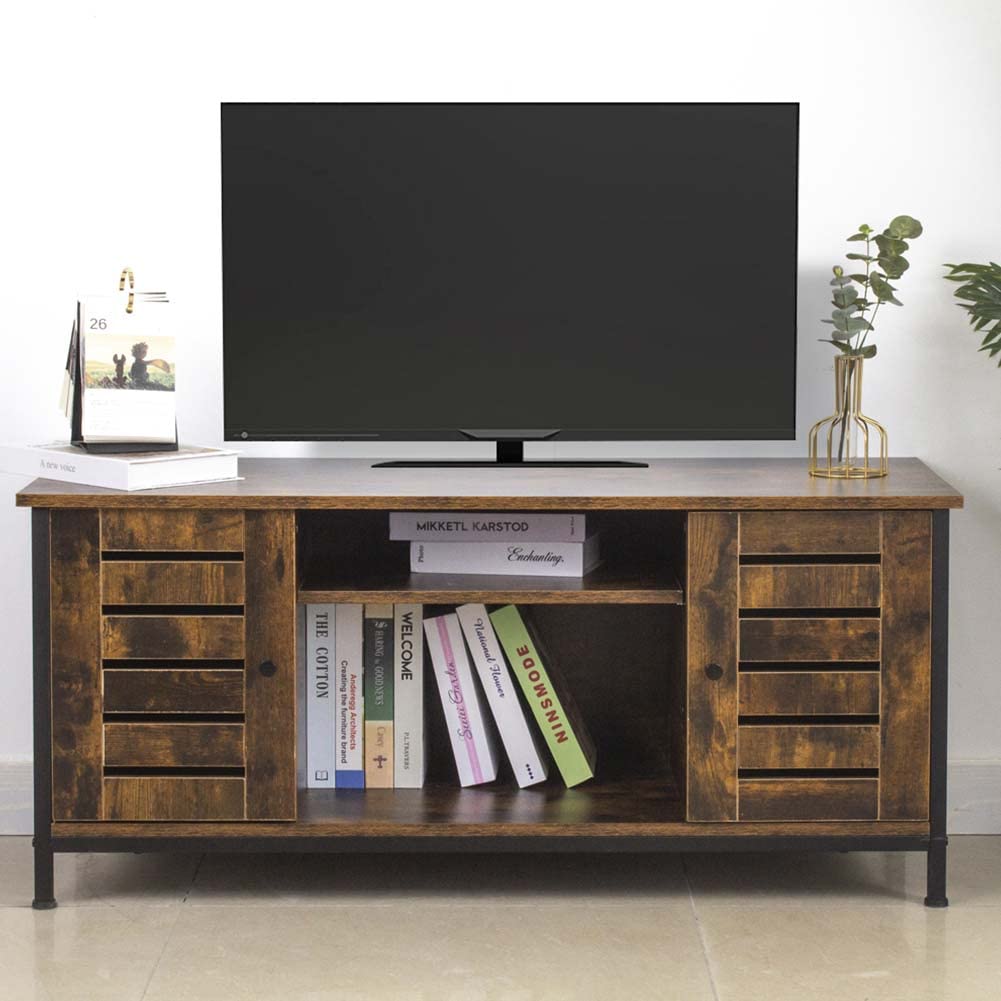 MDF TV Cabinet BAKAJI 2 Shelves Wood Metal Stand - Dettaglio