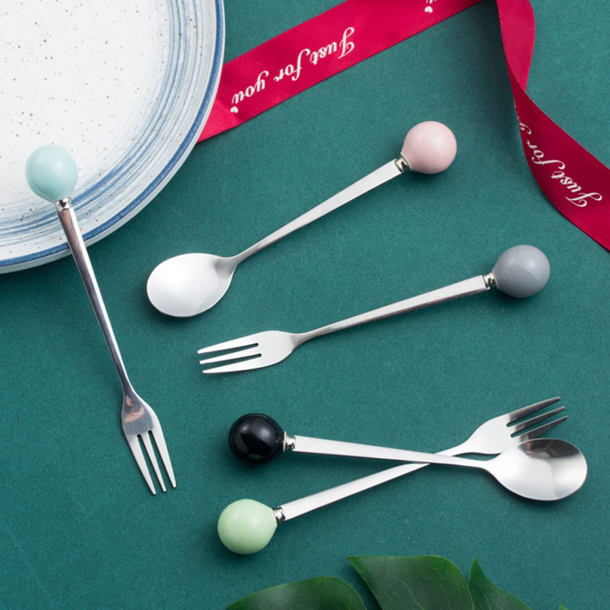 ABOOFAN 3 Set Mini Forchetta Per Torta Dessert Manico in Ceramica Acciaio Inossidabile Posate Creative Set Di Stoviglie Per La Casa 6 Pezzi * 3