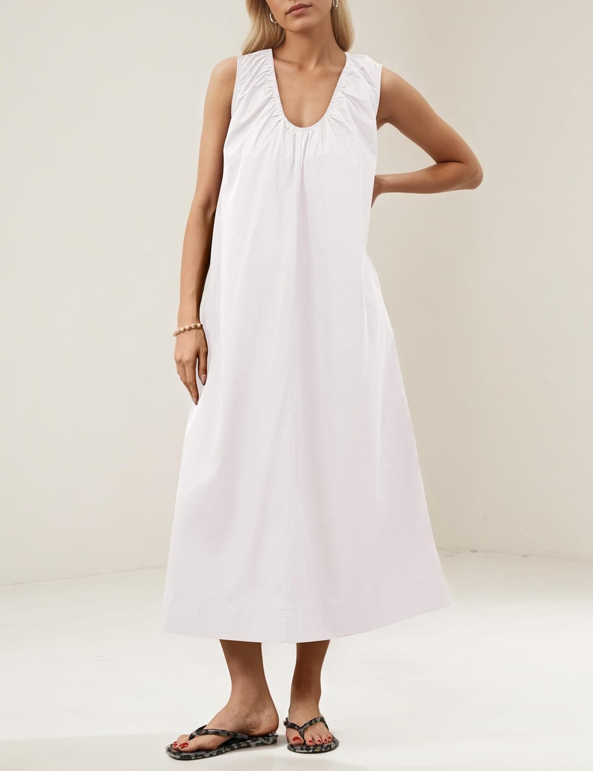 Flowy Maxi Dress for Women 2026 Sleeveless Summer Sundresses Resort Beach Casual Cotton Long Dress with Pockets - Image 3