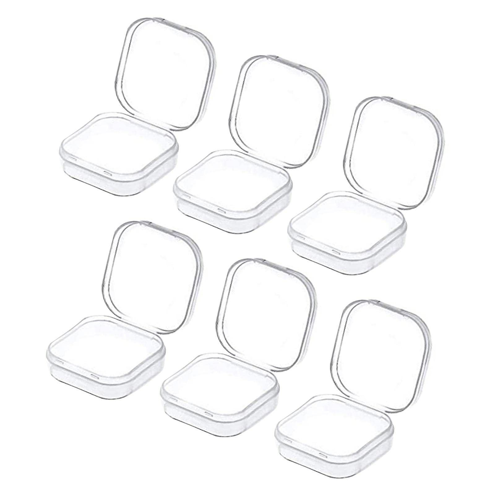 WOVEBIUS 6x Mini Jewelry Storage Box Transparent Square with Lid for Earplugs Crafts S,Clear
