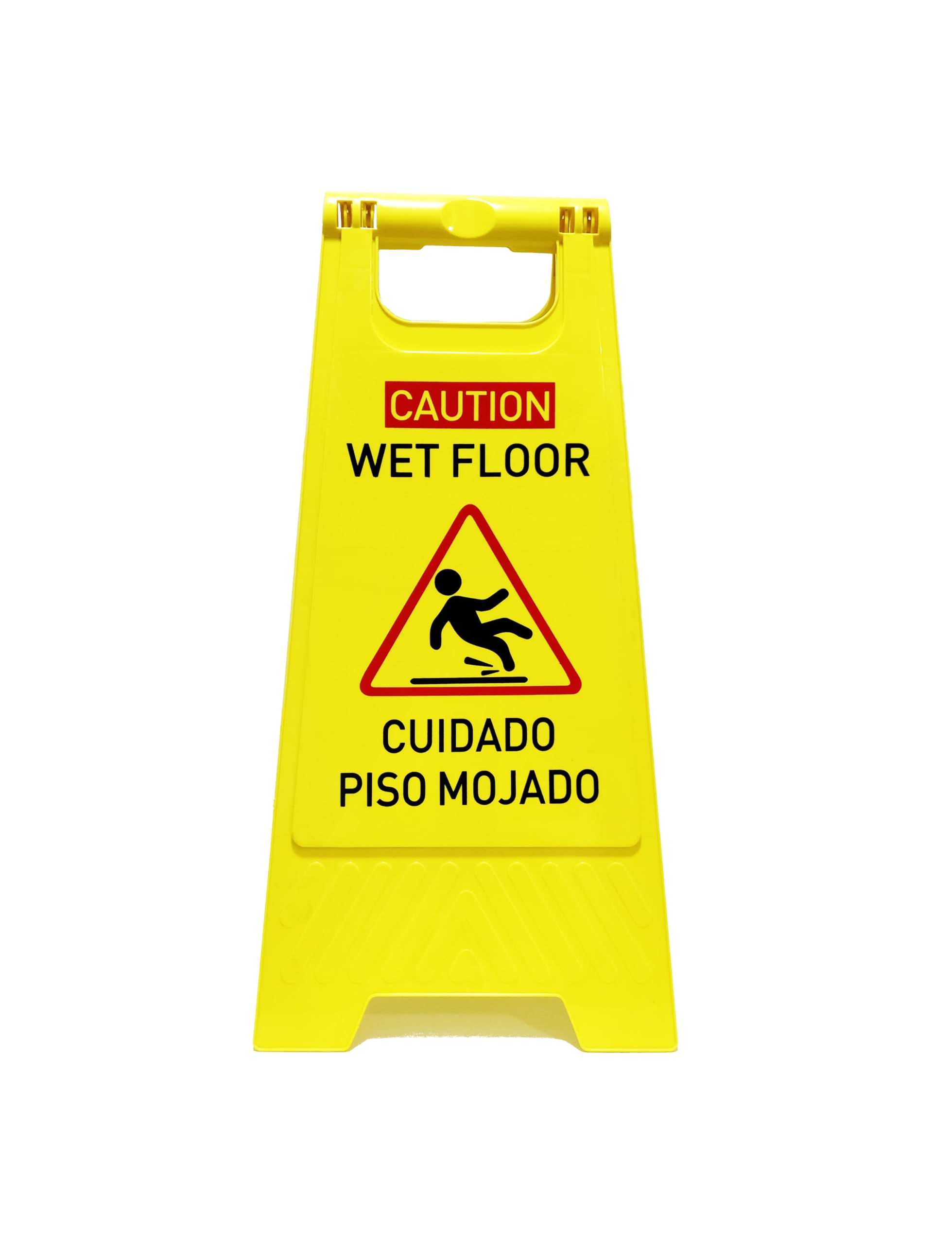 1-Pack full size Caution wet floor sign, 23.62 in. (approx. 60 cm) Height,Bright Yellow Double-Sided Folding A-Shaped Frame Design, Bilingual Caution Message
