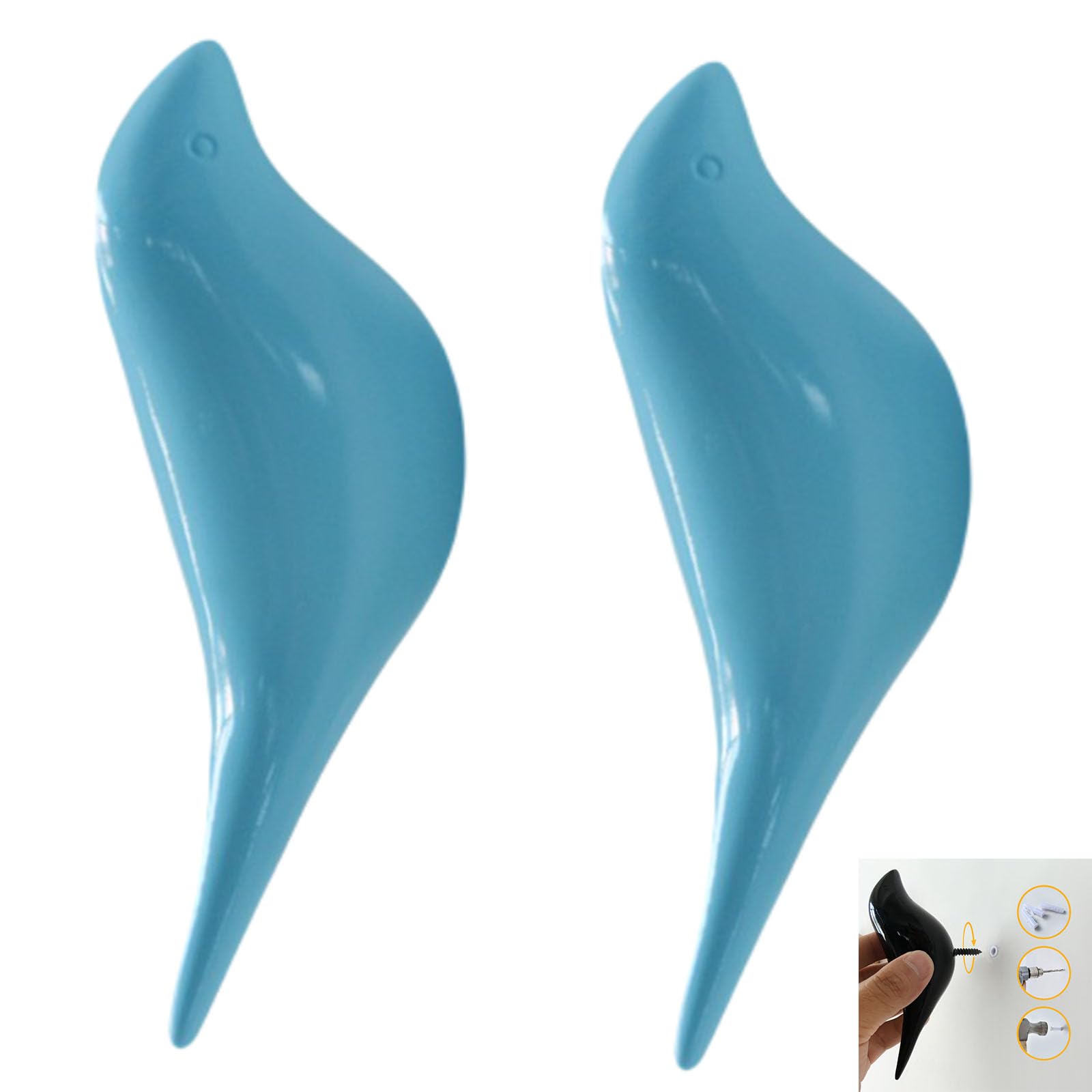 Porte manteau mural oiseau bleu clair cintre suspendre crochet décoration résine 3D
