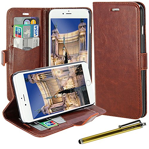 iPhone 6 Plus Case, LK [Stand Feature] iPhone 6 Plus Wallet Case, PU Leather Case Flip Cover + Screen Protector & Stylus for iPhone 6 Plus (Brown)
