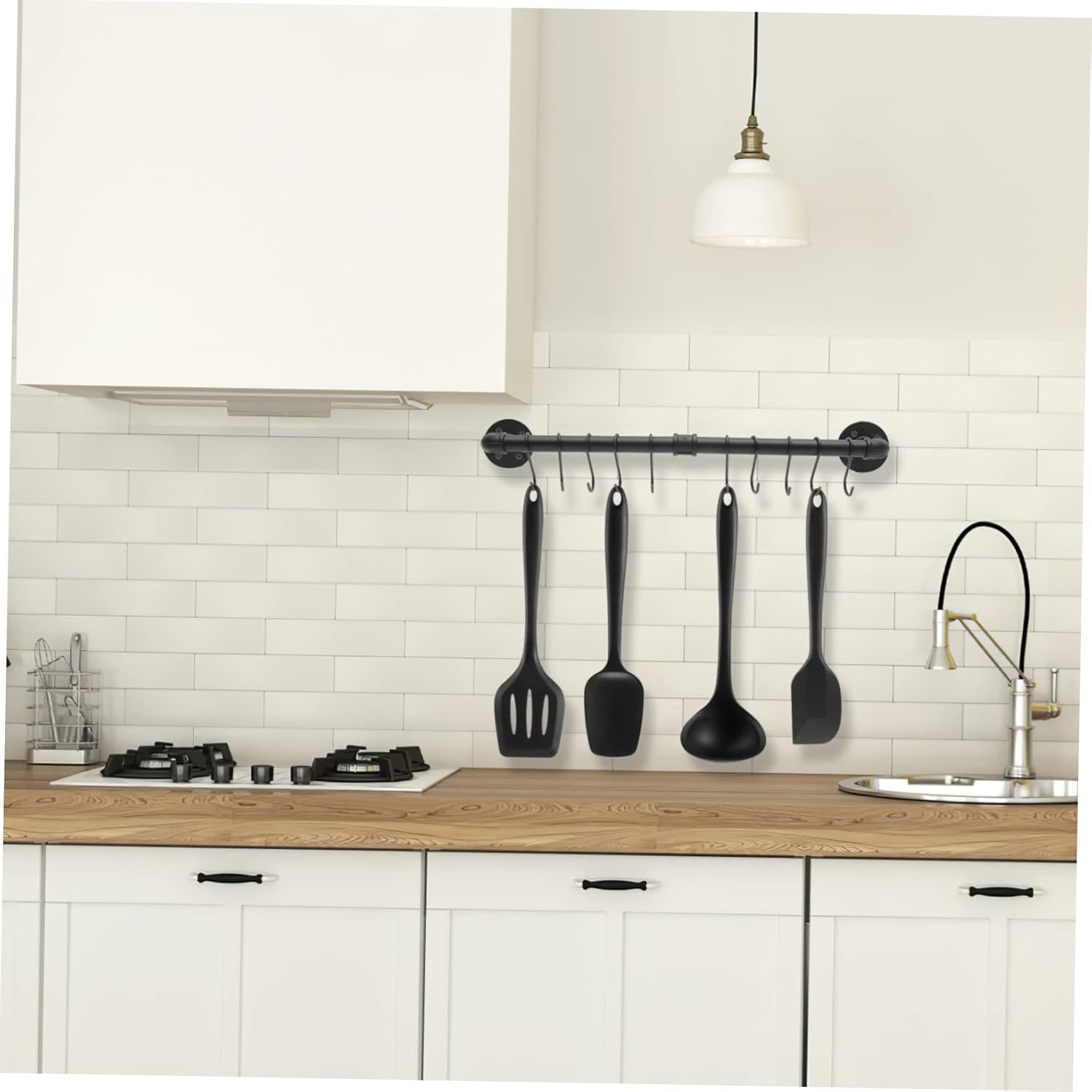 Alipis 1set Wall Mounted Kitchen Rack for Pots and Pans Industrial Pot Rail with Hooks Versatile Organizer for Cookware Space-saving Design Section Storage