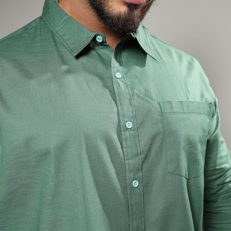 Image of Instafab Plus Men's Shirt for Casual Wear | Spread Collar | Long Sleeve | Button Closure | Plus-Size Fit | Cotton Shirt Crafted with Comfort Fit for Everyday Wear