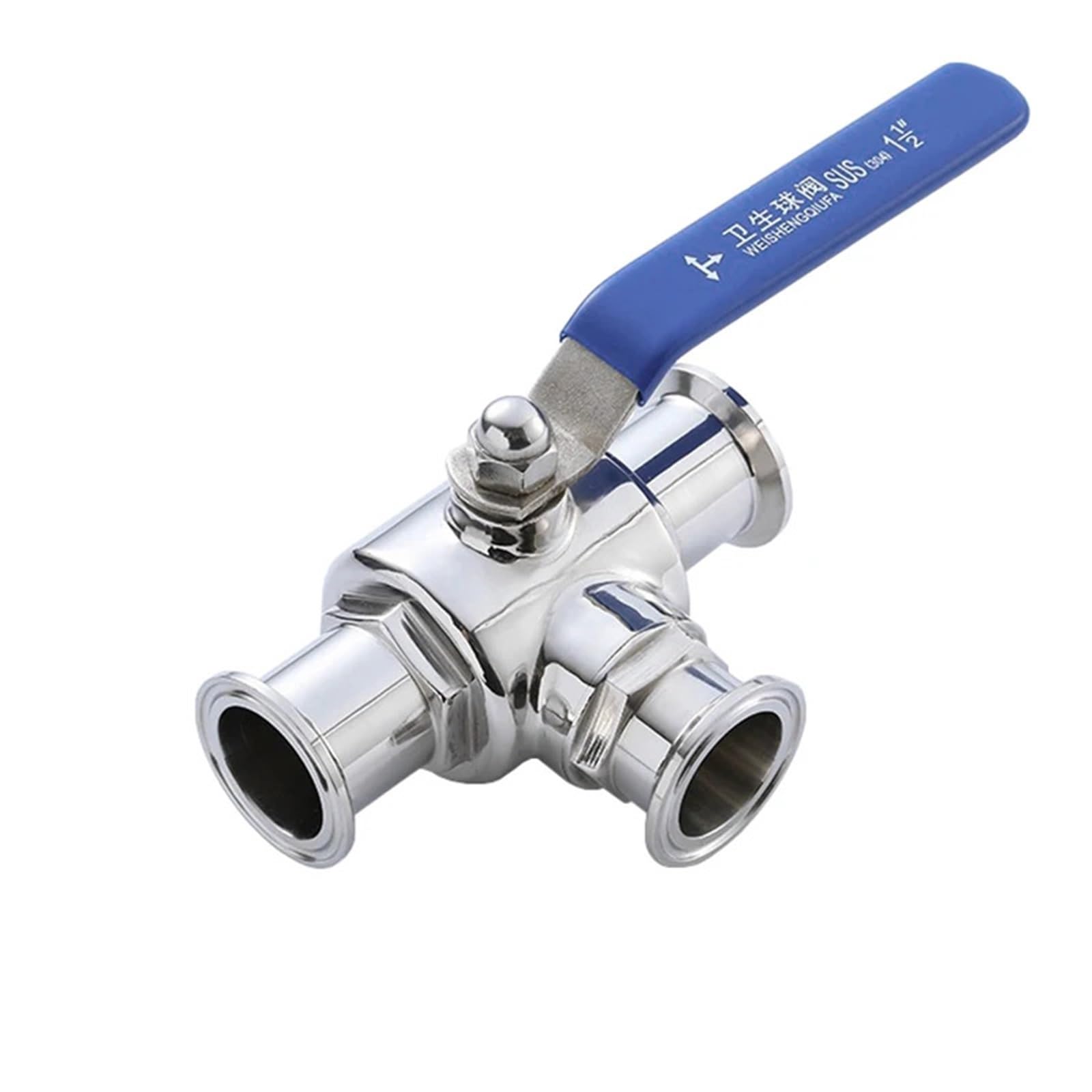 JNVFTCUX 1/2" 3/4" 1" 1-1/2" 2" 3-Way Stainless Steel Sanitary Ball Valve Tri Clamp T/L Port Ferrule 50.5/64/77.5 mm(45mm x Ferrule 64,L Type)