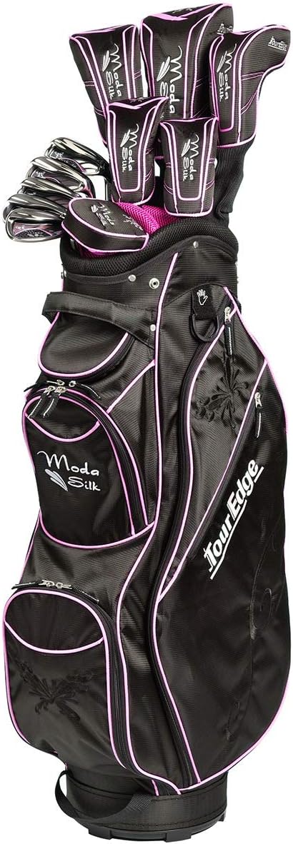 Tour Edge Moda Silk Full Set 2017 Ladies Right 11 Clubs + 1 Cart Bag Black/Bright Pink Petite