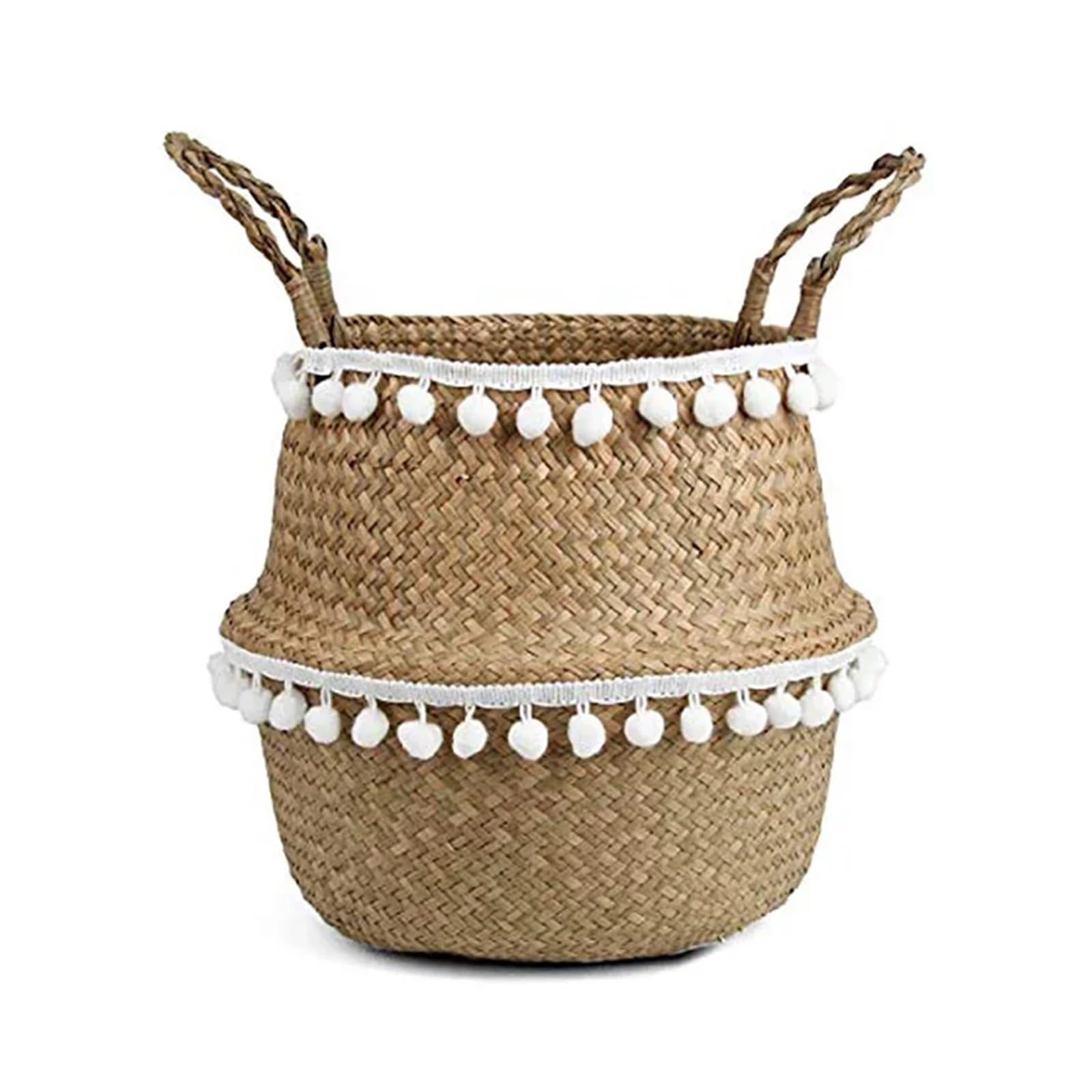 DUNSBY Woven Planter Foldable Handwoven Wicker Storage Baskets Potted Planter Laundry Basket Folding Hanging Seagrass(B,L 32cmX28cm)