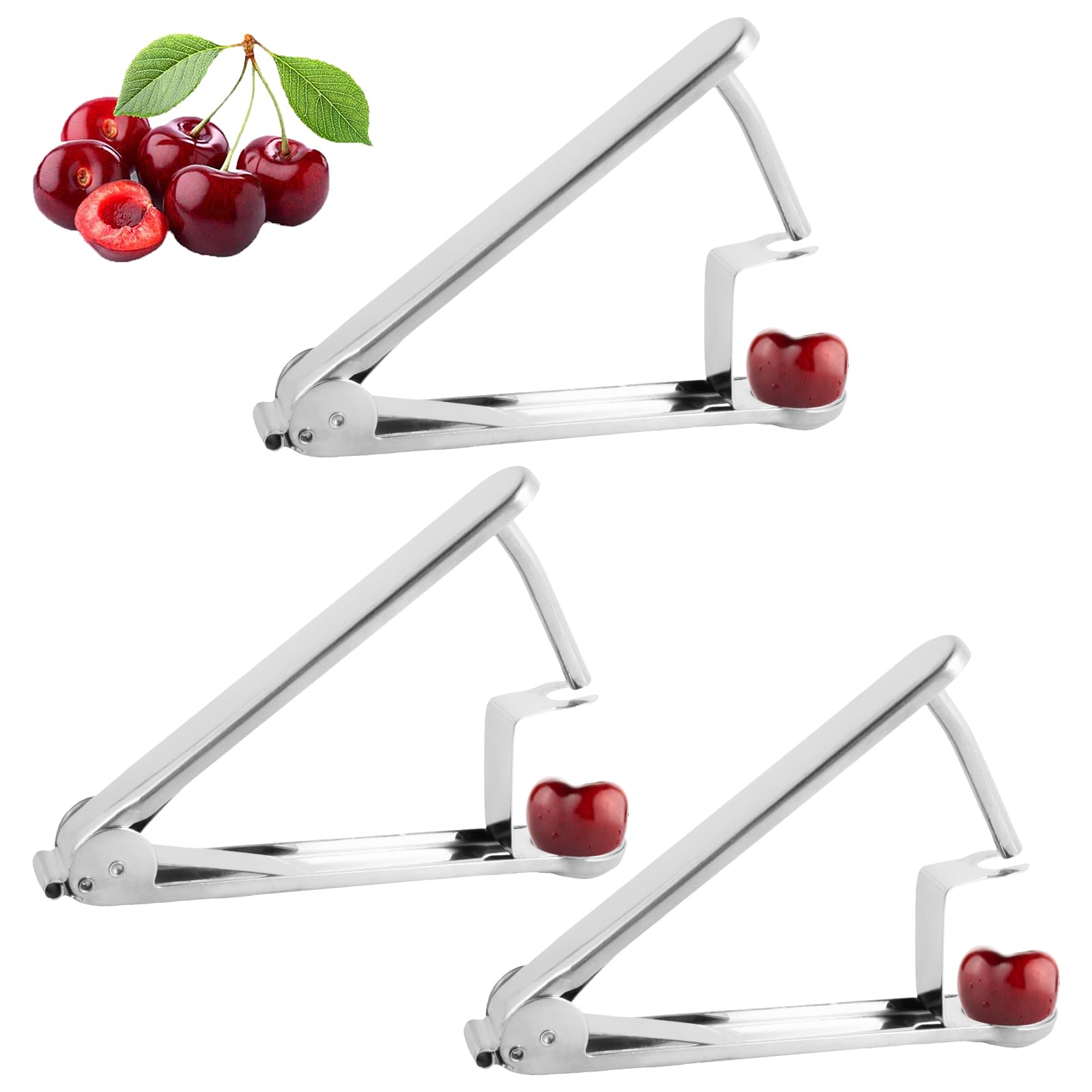 ZLHETWT 3 Pcs Stainless Steel Cherry Pitters Cherry Pitter Tool Pit Removers Cherry Seed Removers Reusable Pitting Cherry Tools Machine Cherry Seed Remover Tools for Cherry Jam