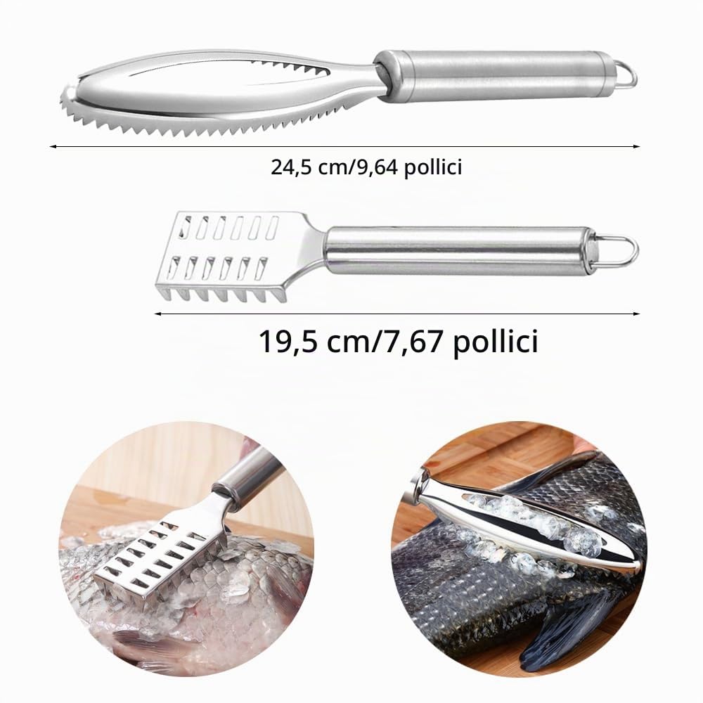 Set da 2 Pezzi Raschietto per Squame di Pesce Acciaio Inossidabile Raschietto Professionale con Maniglia per Pesci Rimuove Rapidamente Le Squame dei Pesci