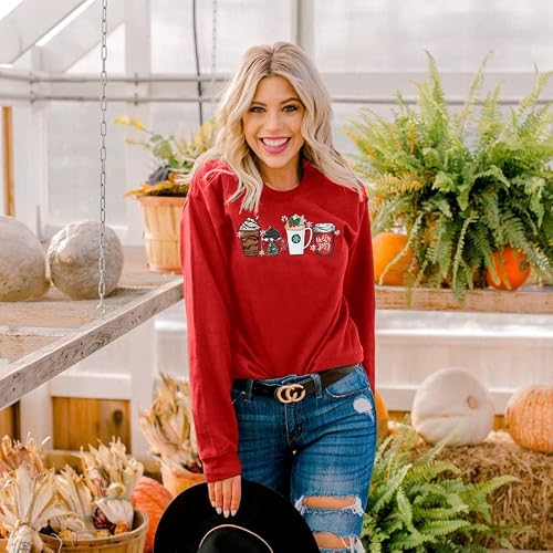 Lukycild Christmas Coffee Sweatshirt Women Merry Christmas Shirt Ice Cream Graphic Pullover Xmas Holiday Casual Novelty Tops #TOP2