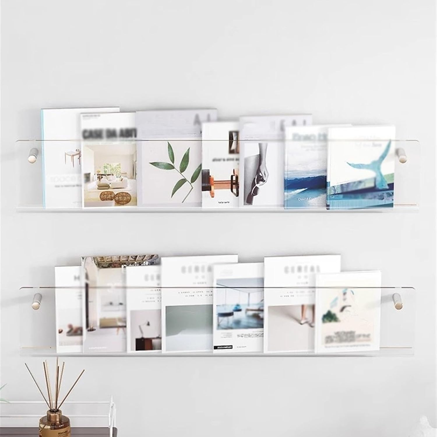 Magazine holder wall mount acrylic shelf, Clear Acrylic Brochure Holder Wall Mount 2 Tier, Bookshelf Magazine Rack Literature Storage(60cm/23.6in)