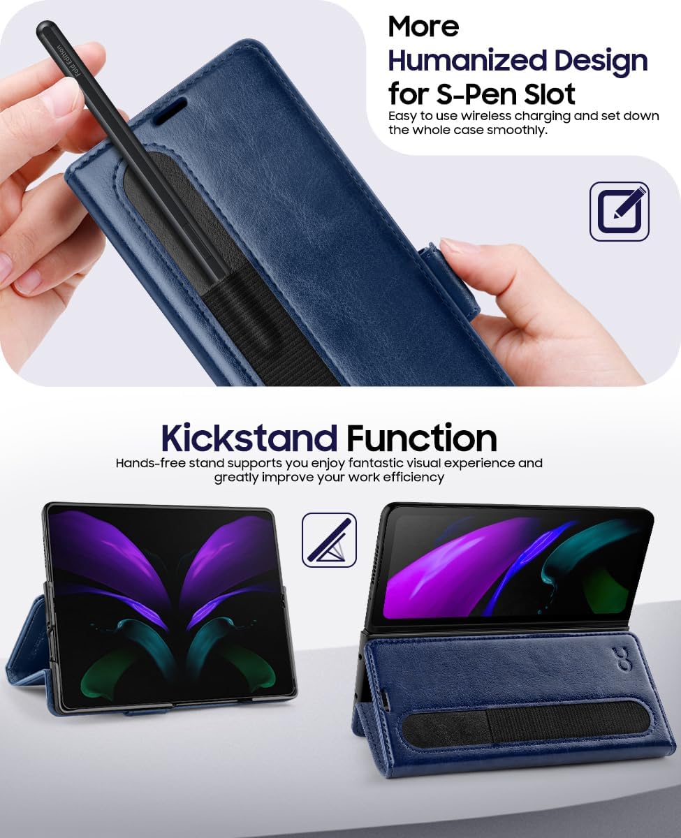 OCASE Compatible with Samsung Galaxy Z Fold6 Wallet Case with S Pen Holder, PU Leather Flip Folio, Card Slots, RFID Blocking, Kickstand, Phone Cover for Galaxy Z Fold 6 2024-Blue