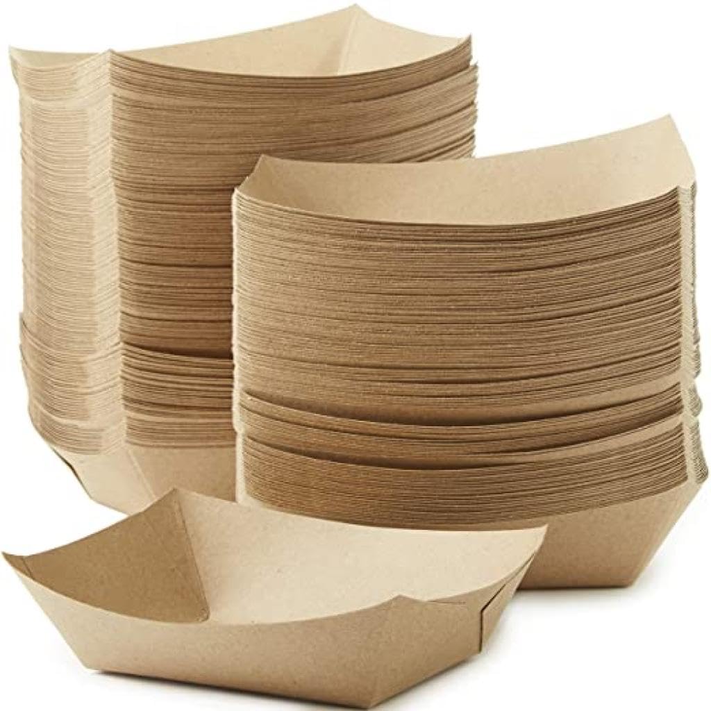 E Greenwize Packaging Kraft Paper Food Trays | Brown Cardboard Serving Trays | Medium Disposable Food Trays for Burgers, Chips, Nachos, BBQ, Parties, Camping & Takeaway (Small, 100, Count)