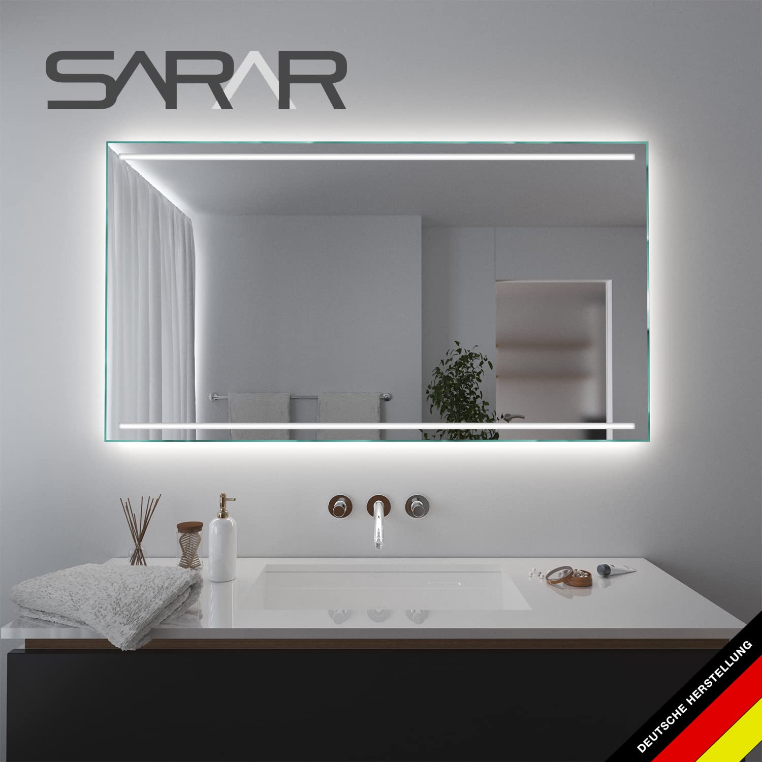 SARAR Badspiegel Spiegel Badezimmerspiegel mit LED-Beleuchtung 140x70 cm Made in Germany Wandspiegel Mirror Spiegel Bad mit Licht nach Maß Casoria