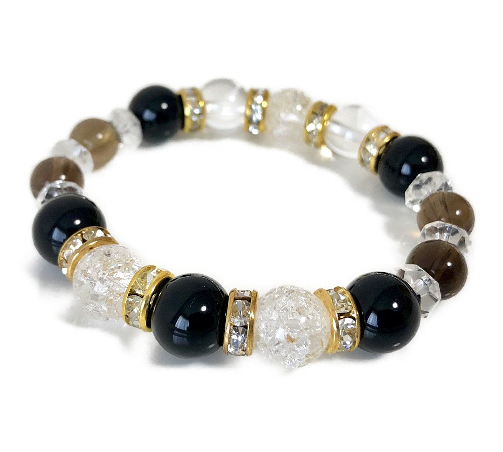 シュシュ  ヘアゴム  パワーストーン  オニキス×クラック水晶 シュシュ ヘアゴム パワーストーン オニキス×クラック水晶