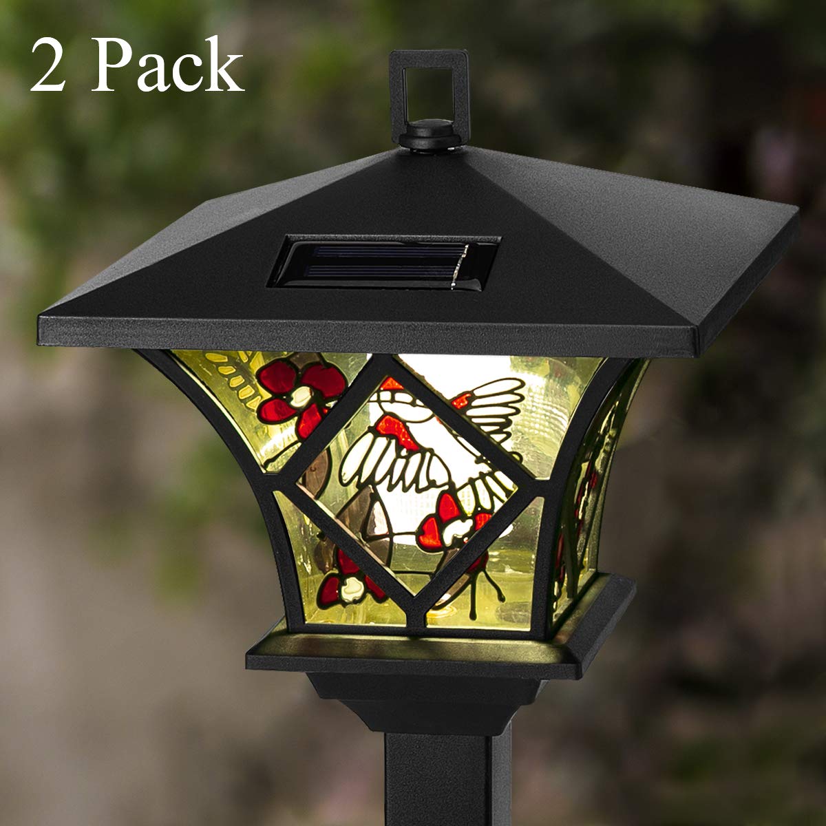GIGALUMI Garden Solar Lights Outdoor, Tall Solar Powered Stake Lights – Decorative Hummingbird and Flower Lamps LED Lights for Walkway, Pathway, Yard, Lawn. (2 Pack)