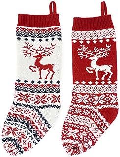 46CM Knit Christmas Stocking 18inch Reindeer Knitted Xmas Stocking Boot Xmas Ornaments Bag Traditional Hanging Bags for Family Holiday Party Decorations,2 Pack
