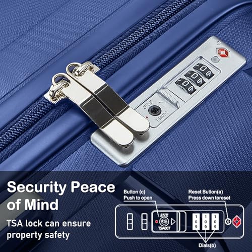 Hardshell Carry-On Luggage with TSA Lock, 360° Spinner Wheels & Lightweight Design – Durable Suitcase,3 piece luggage sets(20'', 24'', 28'') (Ice-Blue, 24-inch)3