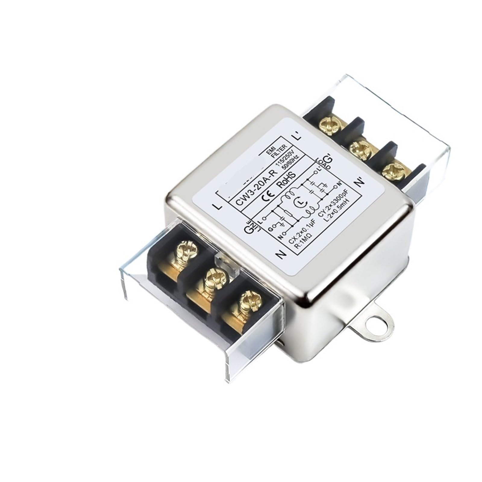CW3-20A-R Filtre d'alimentation CA monophasé pour bureau 220V
