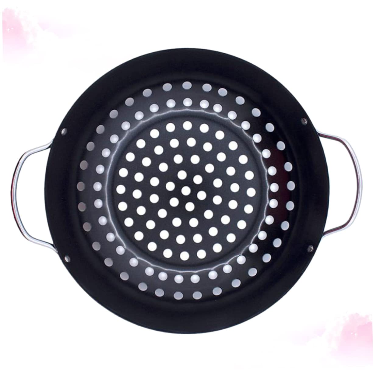 INOOMP Sartén Antiadherente para Parrilla de Acero Negro con Diseño de Agujeros y Mango, Plato de Barbacoa para Cocinar Verduras y Pescado en Casa Aire Libre