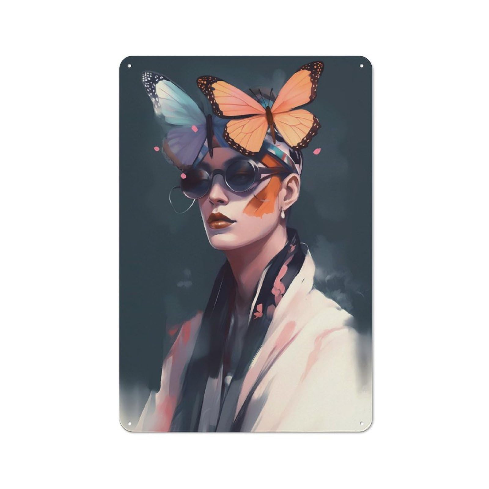 Junmoney Style-17 Tin Wall Plaque 30X20cm With Butterfly Hip For Café Or Restaurant, Housewarming Present For People Styling Café And Restaurant