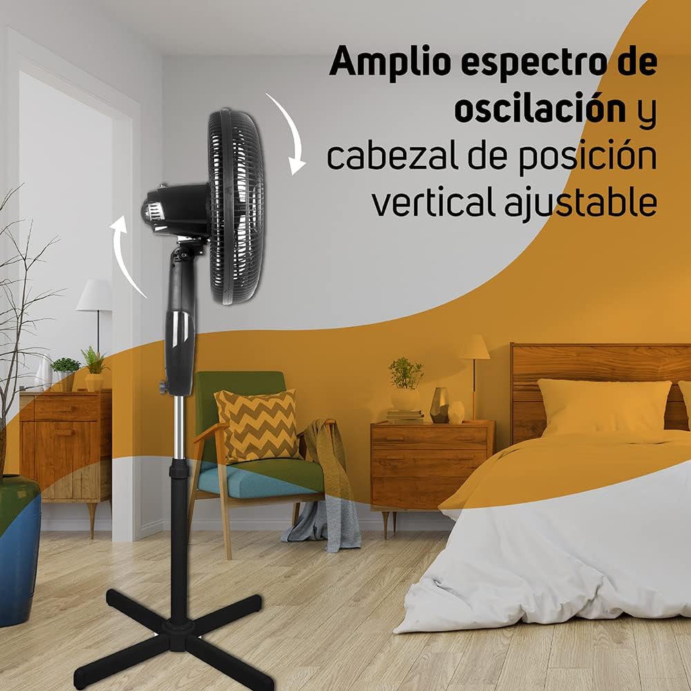 Pedestal Fan, 16 Inches, 2 Speeds, Practical and Versatile, Metal Dock, Adjustable Height