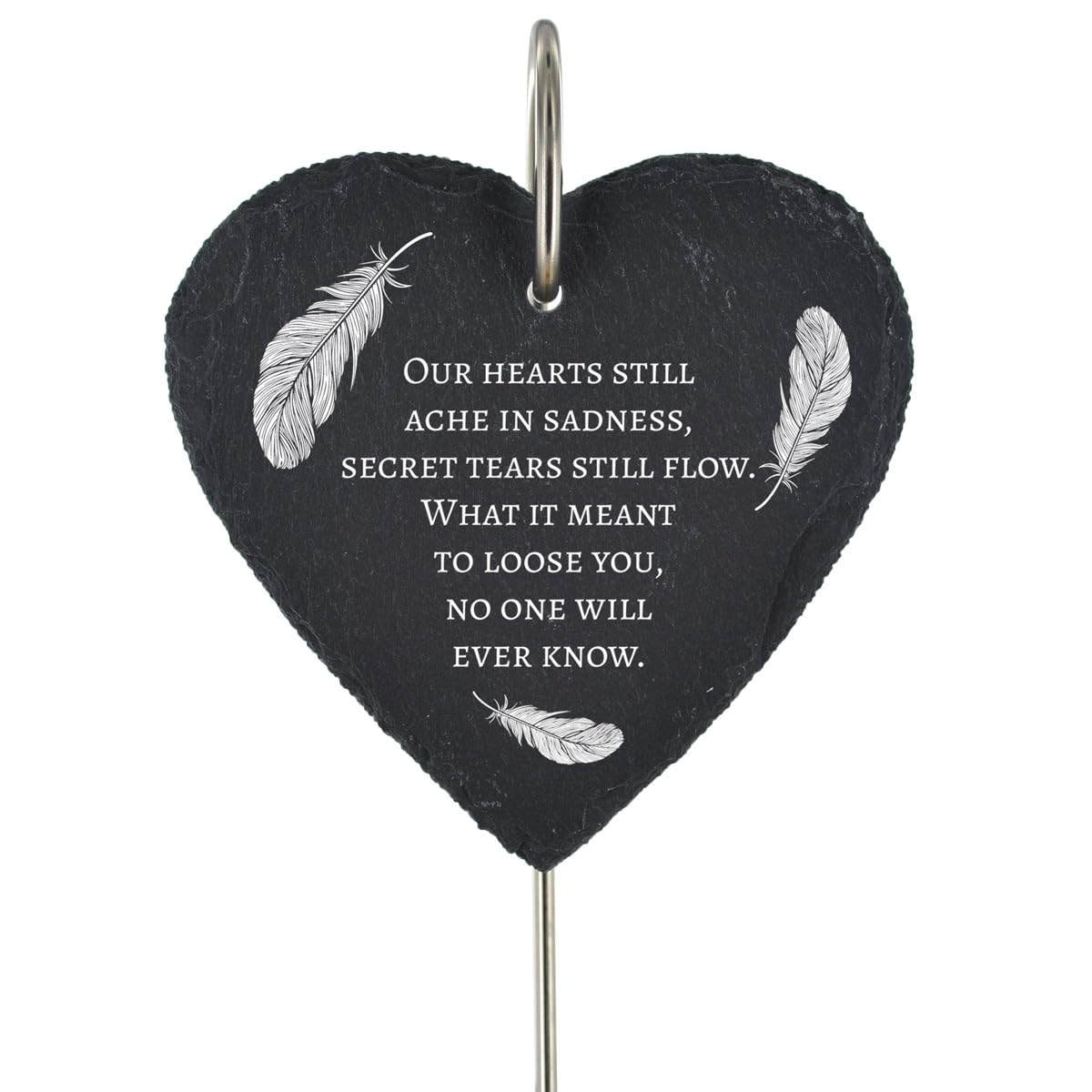 Feather Grave Stick Marker Plaque Ornament Memorial Slate Heart Graveside Decor