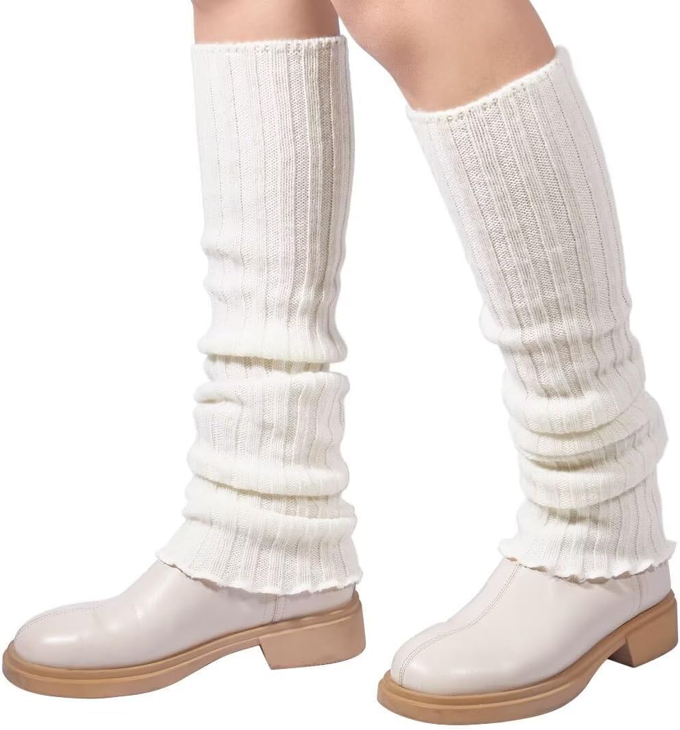 PANCA Winter Socks for Women,Woolen Socks, Stockings, Leg Warmers for Women, Korean Outfit, Woolen Leggings Calf Length, Warm Fleece Leggings, Foot Warmers (2 Piece, White)