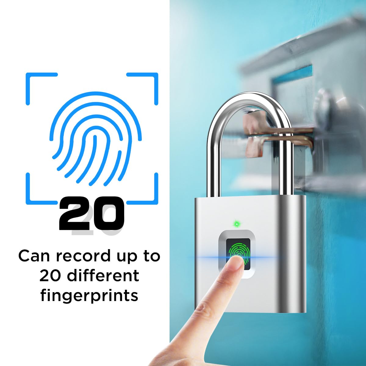 AICase Cadenas numérique à empreintes digitales, rechargeable par USB, verrouillage sans clé, IP67, étanche, pour intérieur et extérieur, argenté