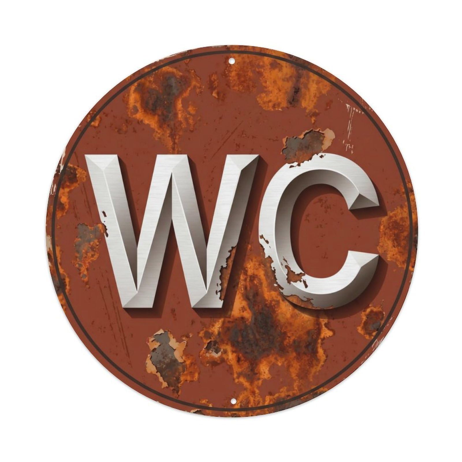 Toilet （WC） Rustic Industrial Ornament Metal Tin Sign Plaque Wall Decor for Cafe, Club Bar, Office, Home Garden Round Metal Poster 8x8Inch