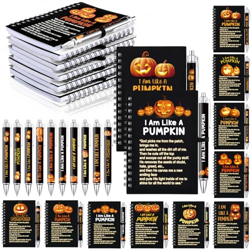 Notebook cristiano A6 con bolígrafo de citas bíblicas para oración y regalos de Halloween de calabaza