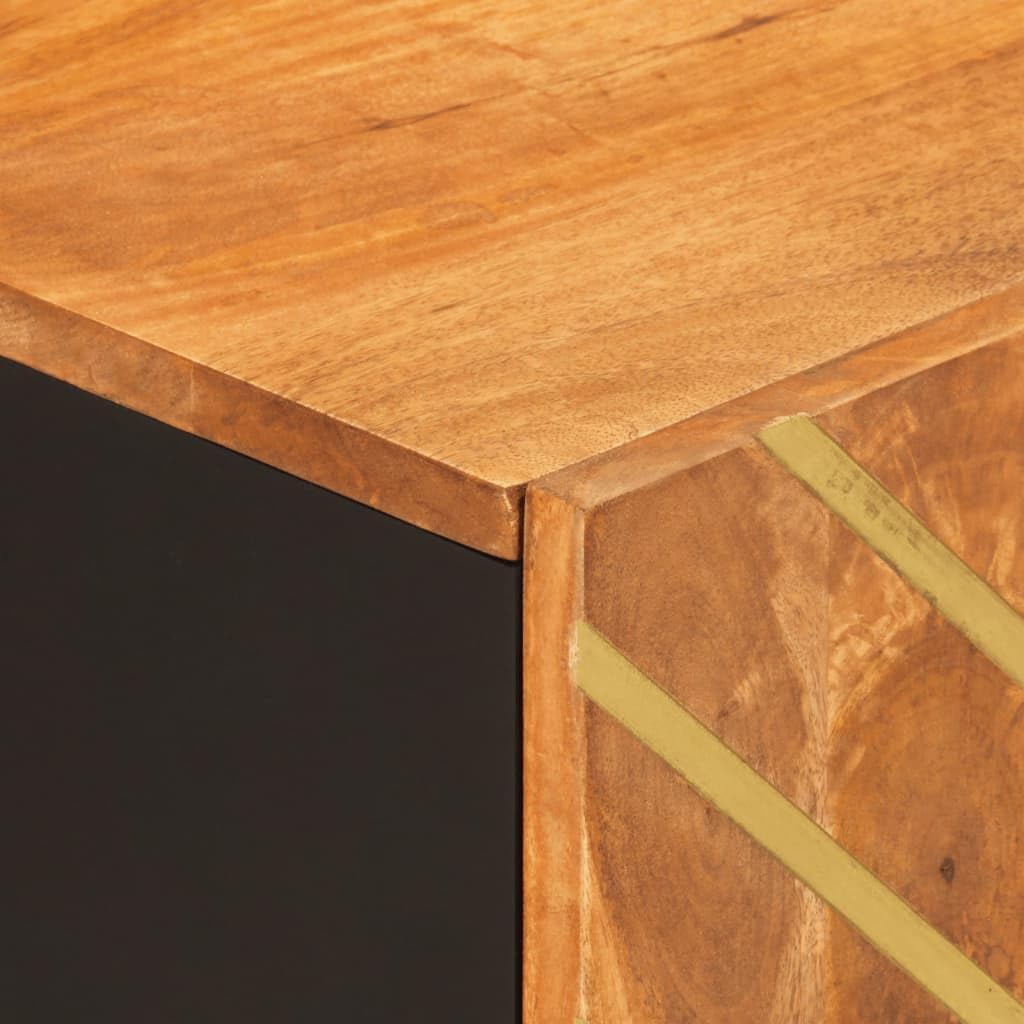 Modern 41" Brown Mango Wood TV Cabinet with Matte Black Iron Legs, Solid Entertainment Center for Living Room or Bedroom