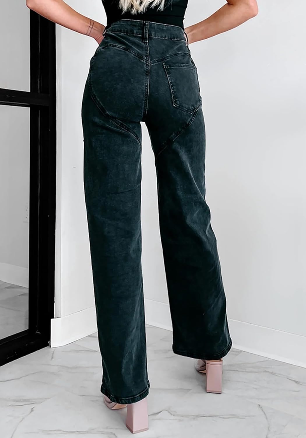 Unybwonn Women High Waist Baggy Ripped Jeans Rhinestone Trim Bling Denim Pants Y2k Straight Wide Leg Pants Streetwear - Image 6